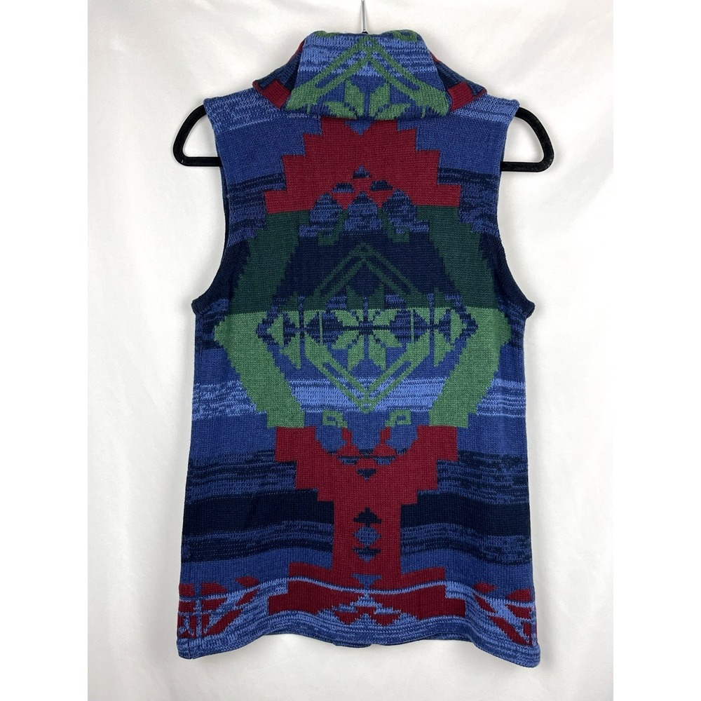 VTG 90s Chaps Denim Southwestern Aztec Sweater Vest Shawl Collar Womens‎ Small - Picture 2 of 11